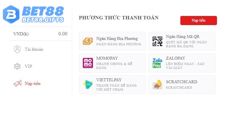 Các phương thức nạp tiền Bet88 hữu hiệu